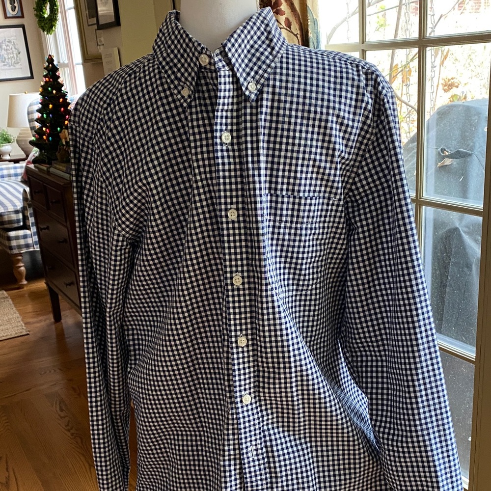 Men's Navy and White Checked Shirt